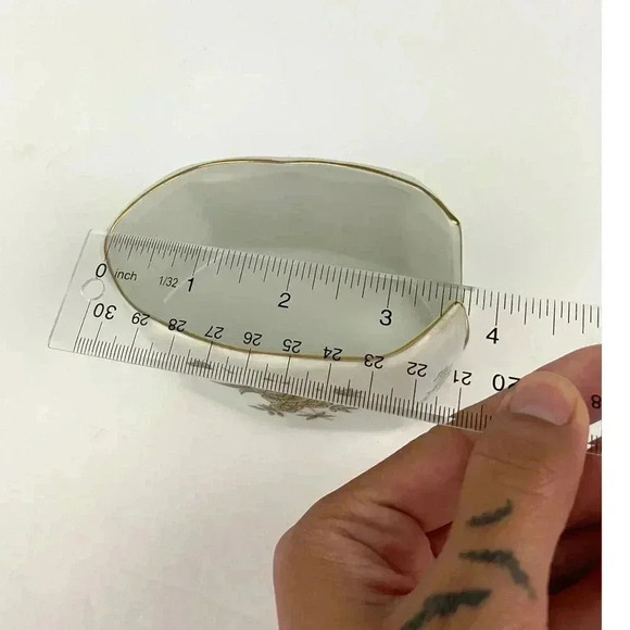 VTG China Spoon Rest Holder Japan 7736 White Gold Trim Flowers Ceramic - Picture 5 of 9